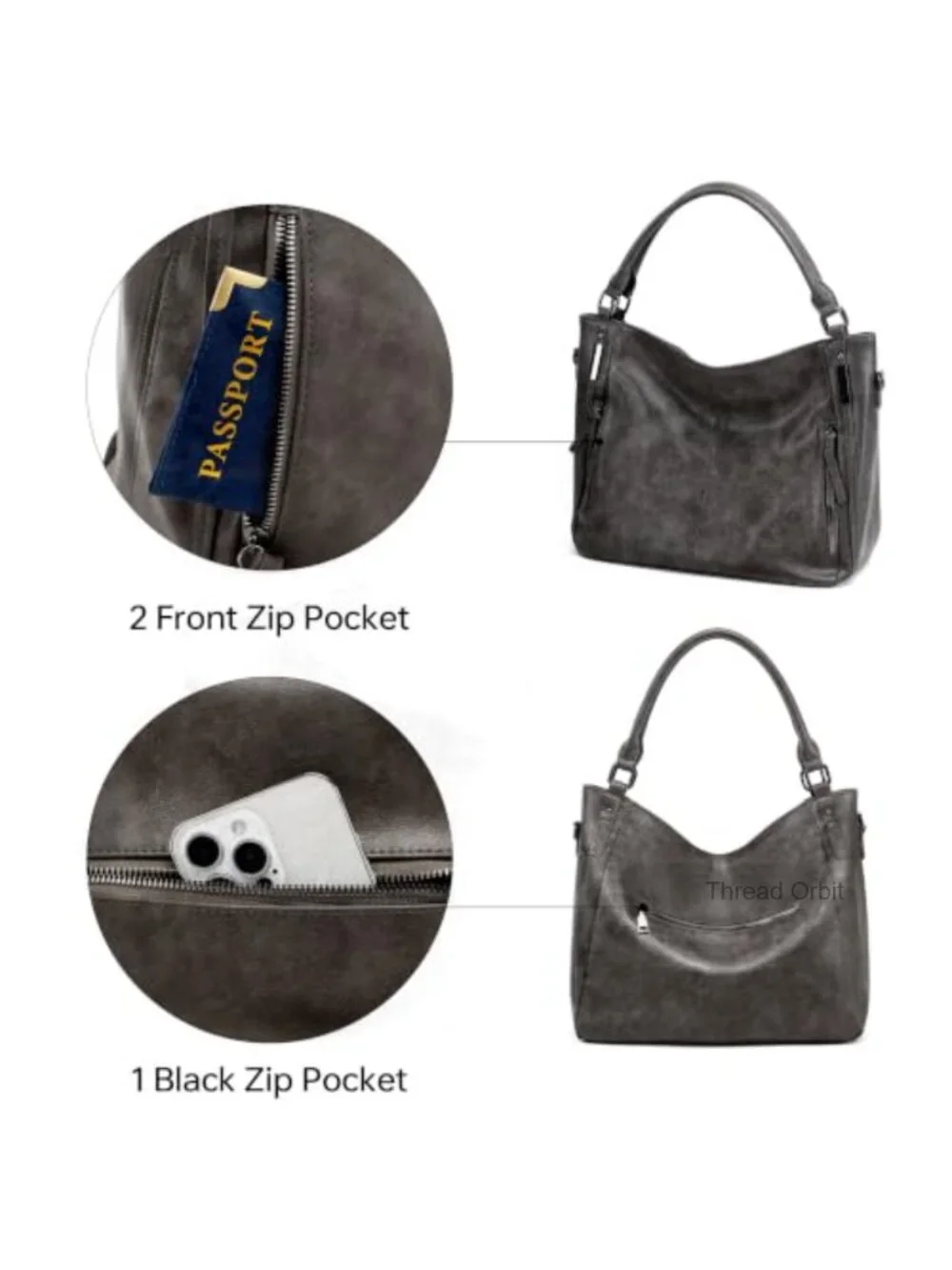 Women's Large Vegan Leather Hobo Tote Crossbody Bag with Wristlet Wallet